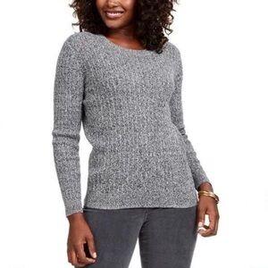 NWT KAREN SCOTT Black White Marl Cable Knit Ballet Neck Sweater Plus Size 3X New